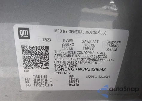 2023 Chevrolet Traverse Awd Lt Cloth z USA, uszkodzony, nr VIN 1GNEVGKW3PJ336948